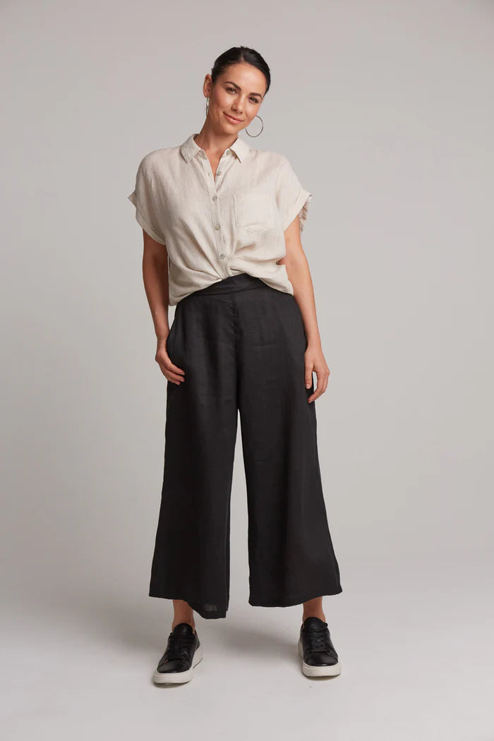 Studio Linen Crop Pant - Black