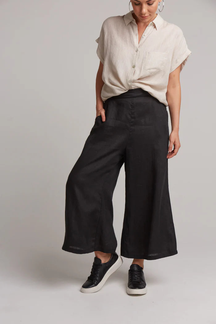 Studio Linen Crop Pant - Black