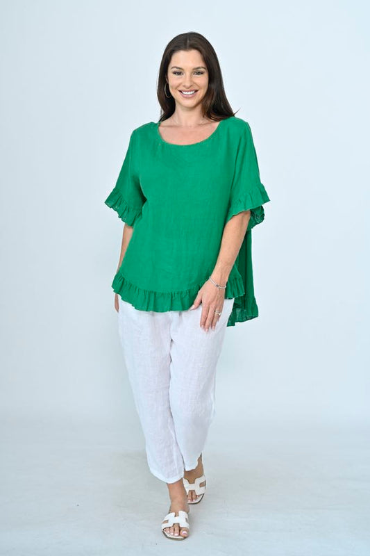 Heidi Button Back Top - Green