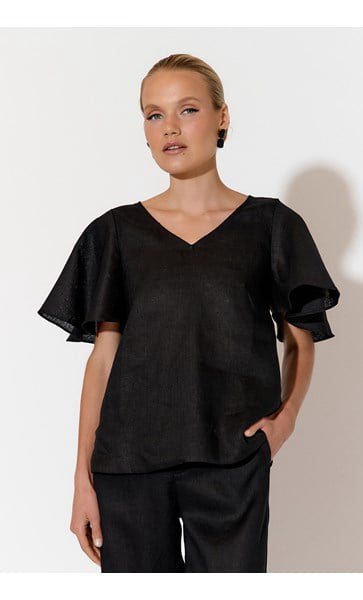 Flutter Sleeve Top - Black