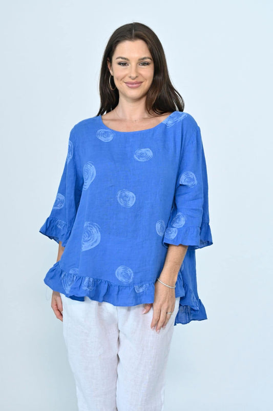 Tiffany Long Button Back Top - Blue